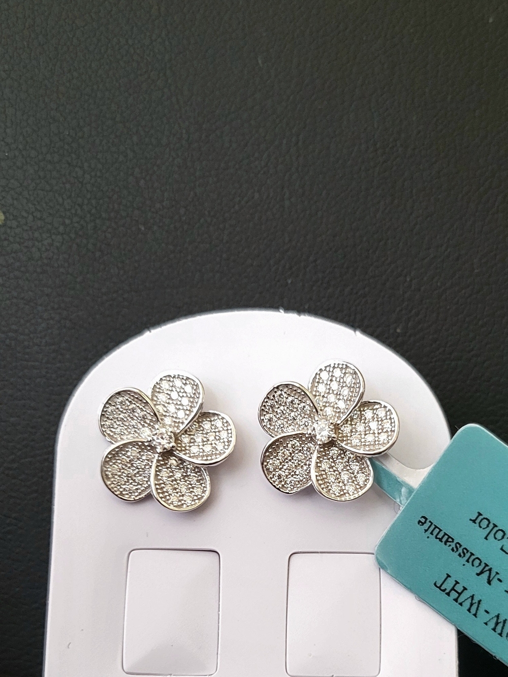 Silver Floral Pavé Stud Earrings with Clear Genuine Moissanite  Sparkle